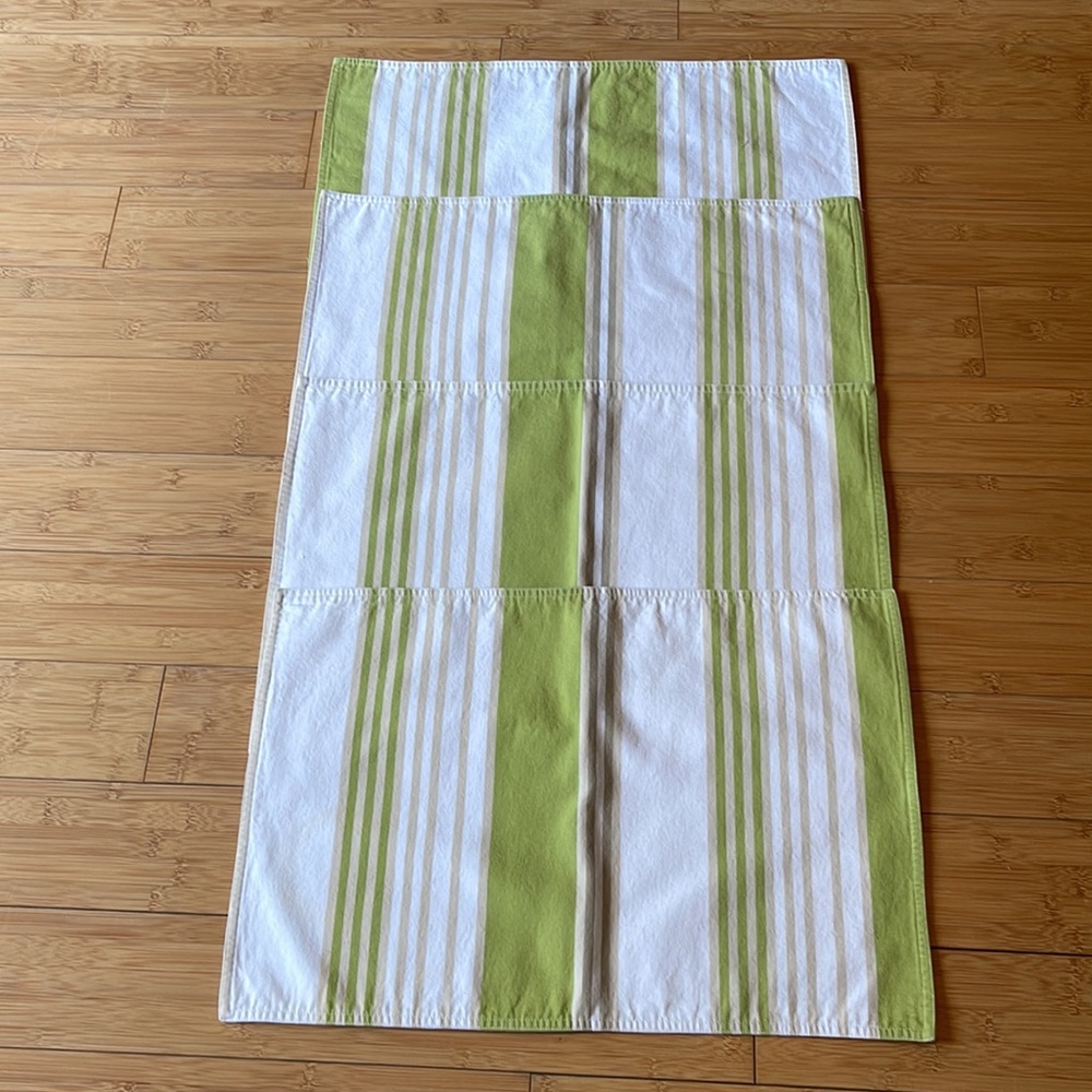 Pottery Barn Set 0f 4 Place Mats Genoa Striped Green white and Tan 100% Cotton